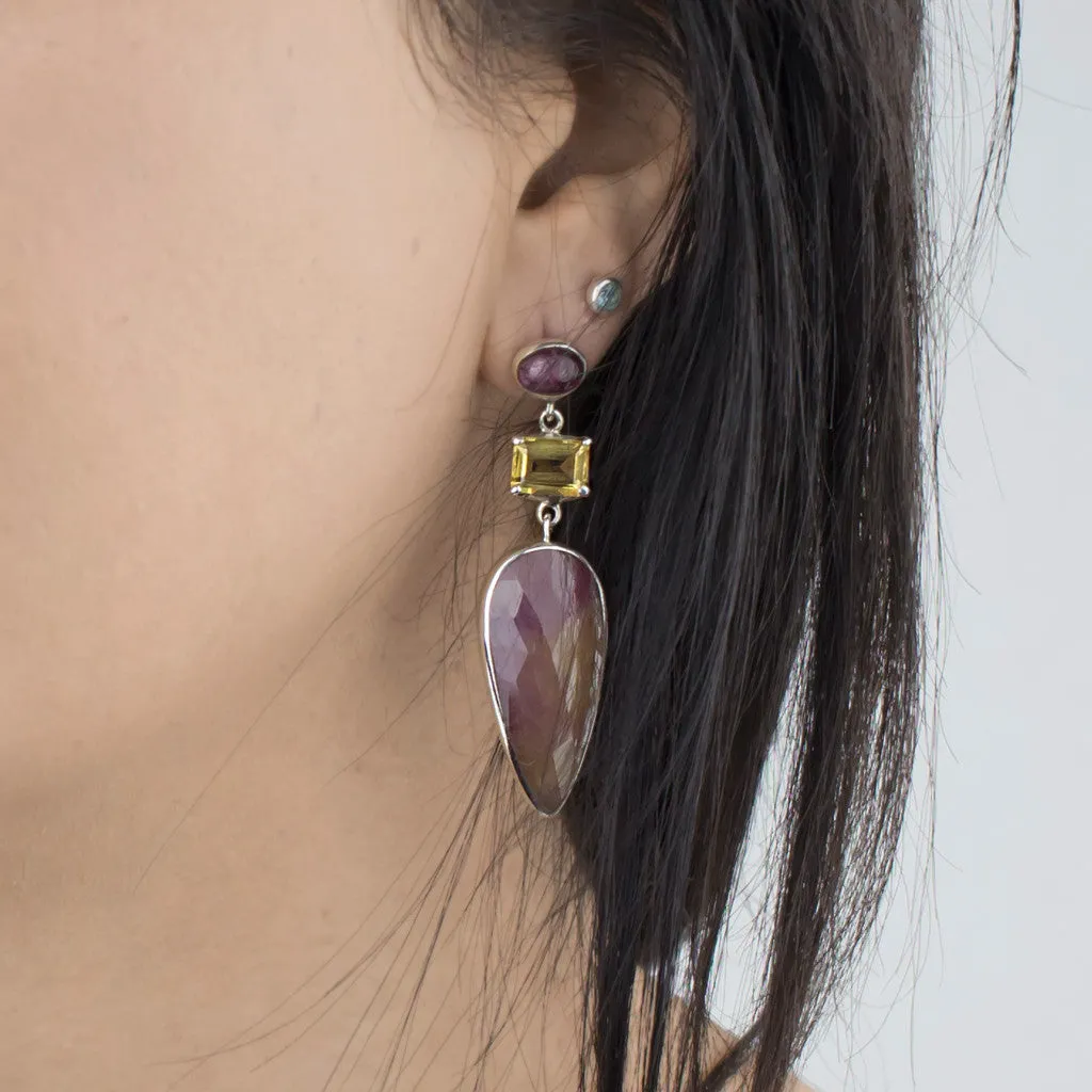 Ruby, Citrine & Pink Tourmaline Drop Earrings