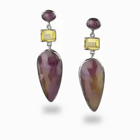 Ruby, Citrine & Pink Tourmaline Drop Earrings