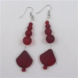 Ruby Red  Sea Glass Long  Earrings