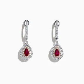 Ruby Royale 14K Two Tone Gold Pear Shaped Ruby Drop Earrings, 0.87 TCW