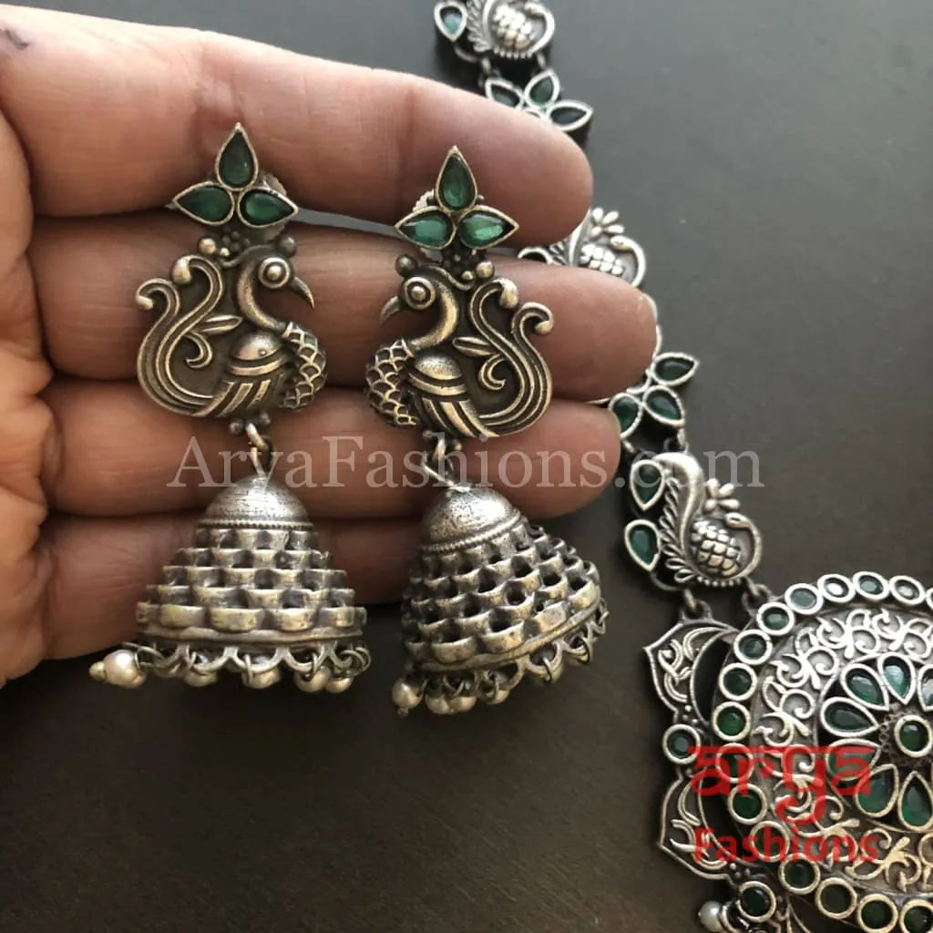 Sakshi Round Pendant Silver Oxidized Tribal Necklace with Pearl beads