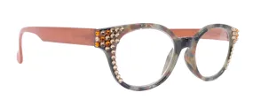 Sally, (Bling) Women Reading Glasses W (Light Colorado, Tangerine) Genuine European Crystals, Round  1.25 . 4 (Brown, Black) NY Fifth Avenue