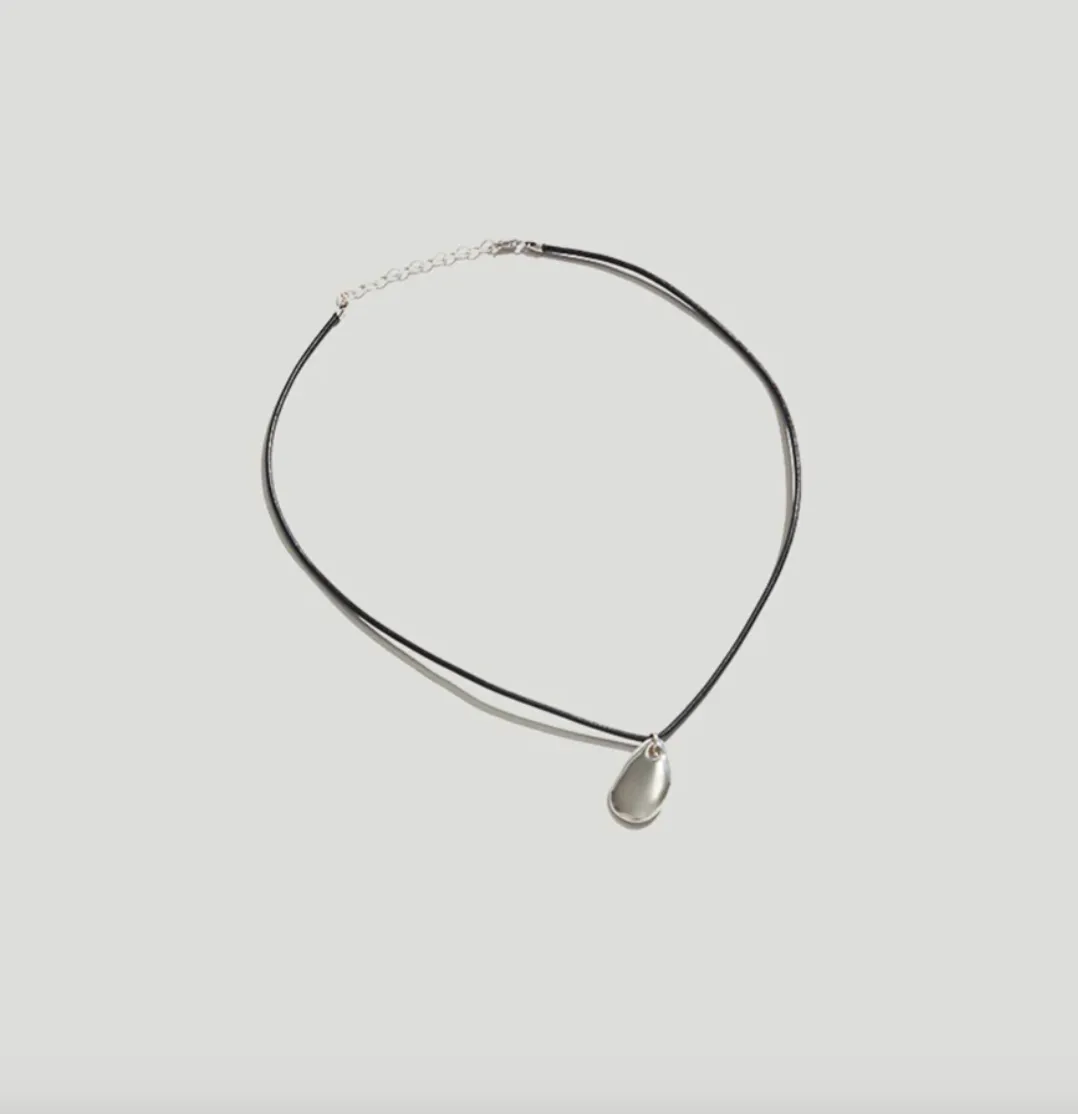 Silver Pebble Pendant Cord Necklace