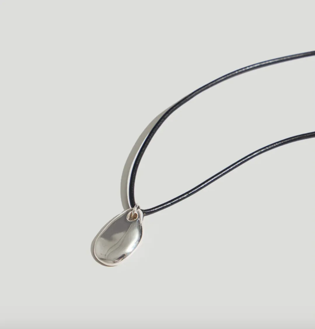 Silver Pebble Pendant Cord Necklace