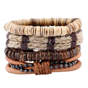 Simple Retro Set Bracelet DIY Braided Leather Bracelet Coconut Shell Bracelet Men's Hemp Rope Leather Bracelet