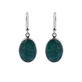 Simple Silver & Rough Emerald Oval Earrings