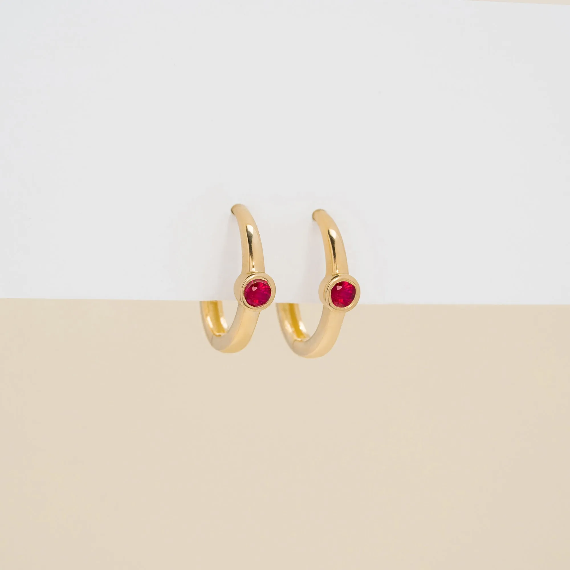 Solid Gold Ruby Huggies, Nina