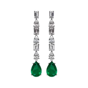 Sterling silver pear shaped drop emerald earrings