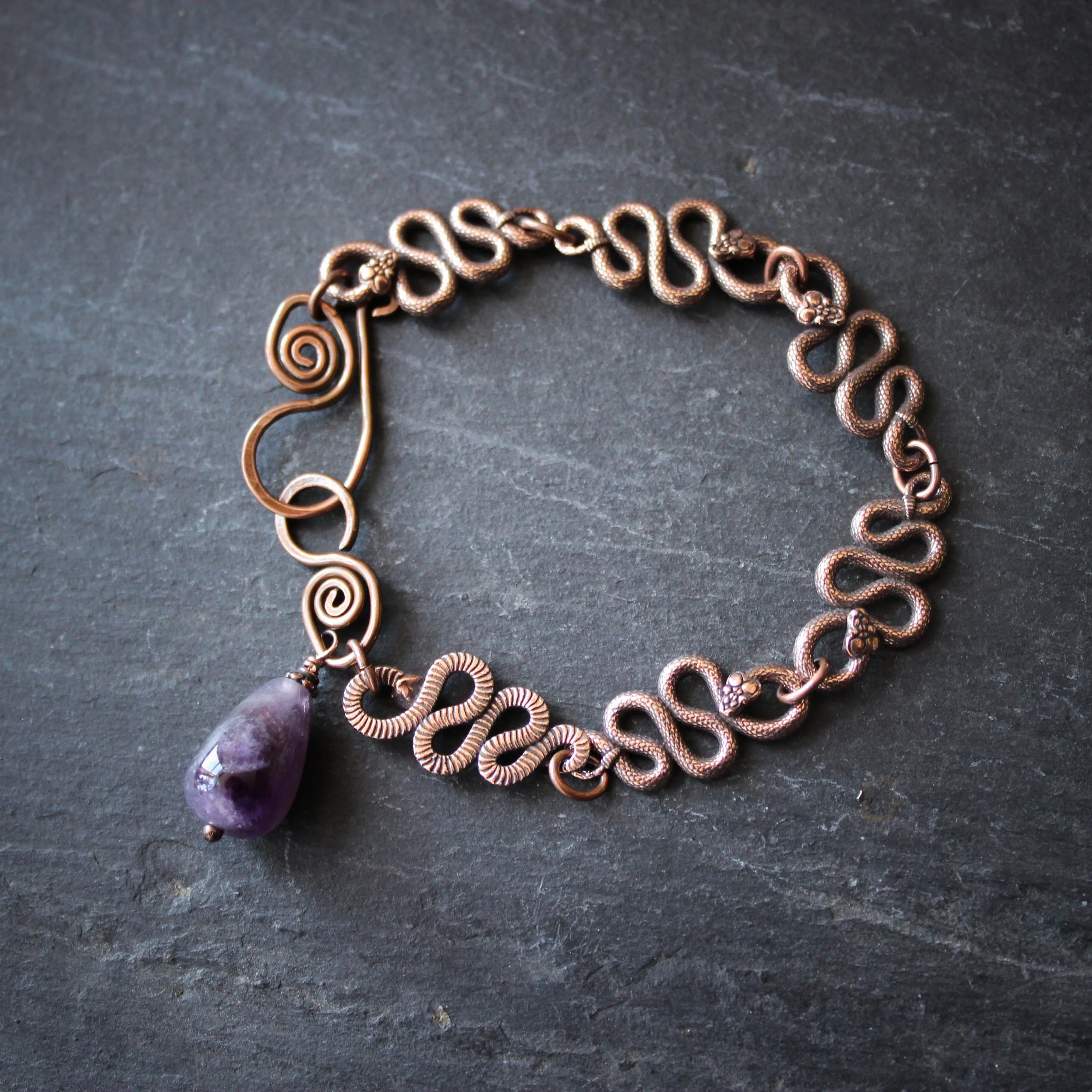 Tangle of Rattlesnakes Bracelet in Copper Plate with Amethyst.
