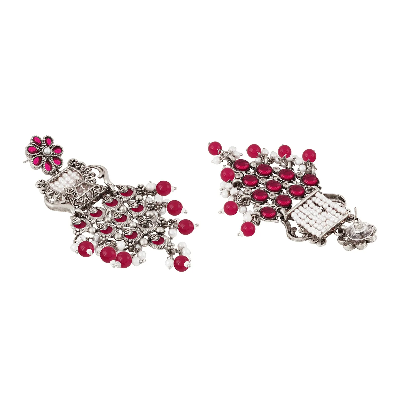 Teejh Gulchehra Silver Oxidised Ruby Earring