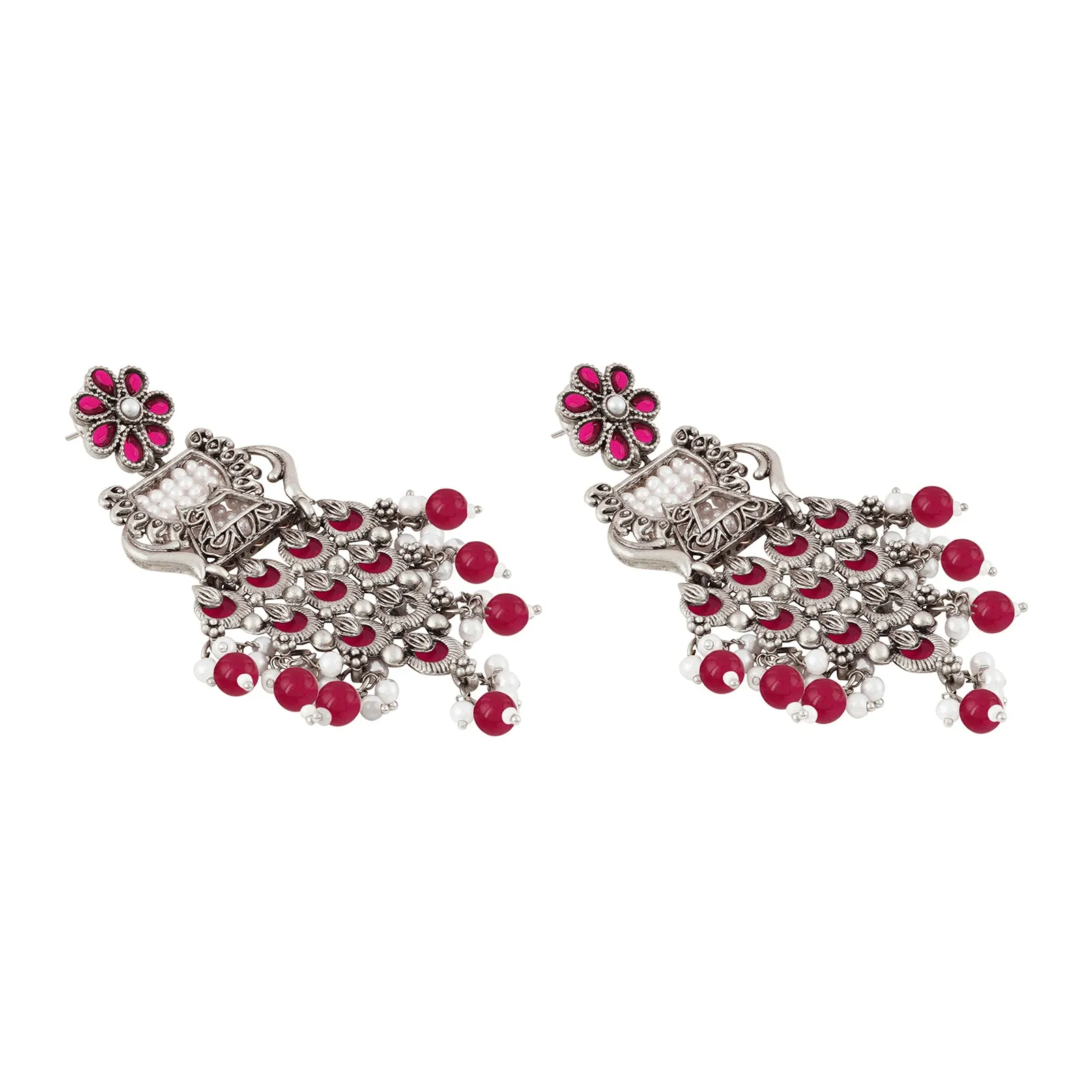 Teejh Gulchehra Silver Oxidised Ruby Earring