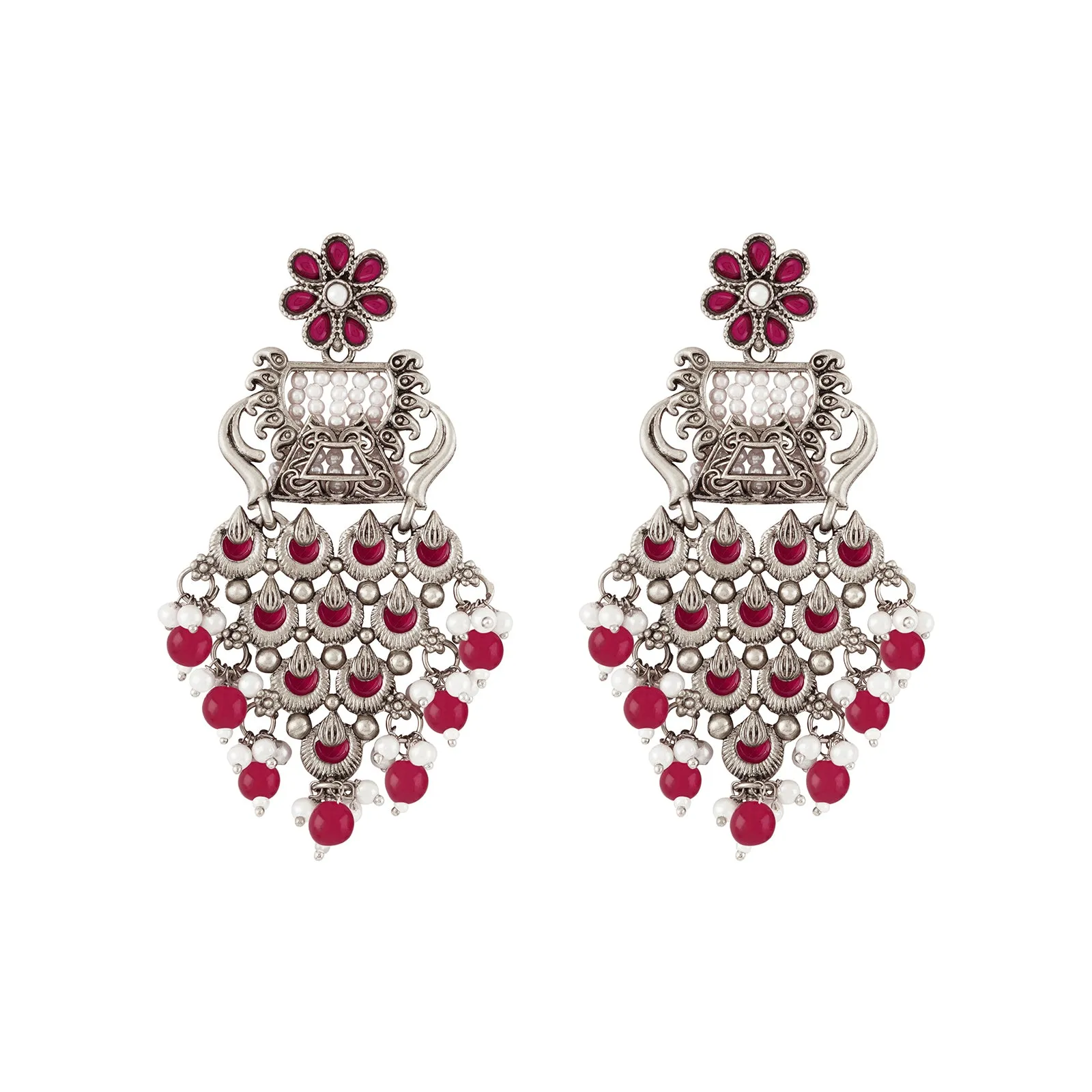 Teejh Gulchehra Silver Oxidised Ruby Earring