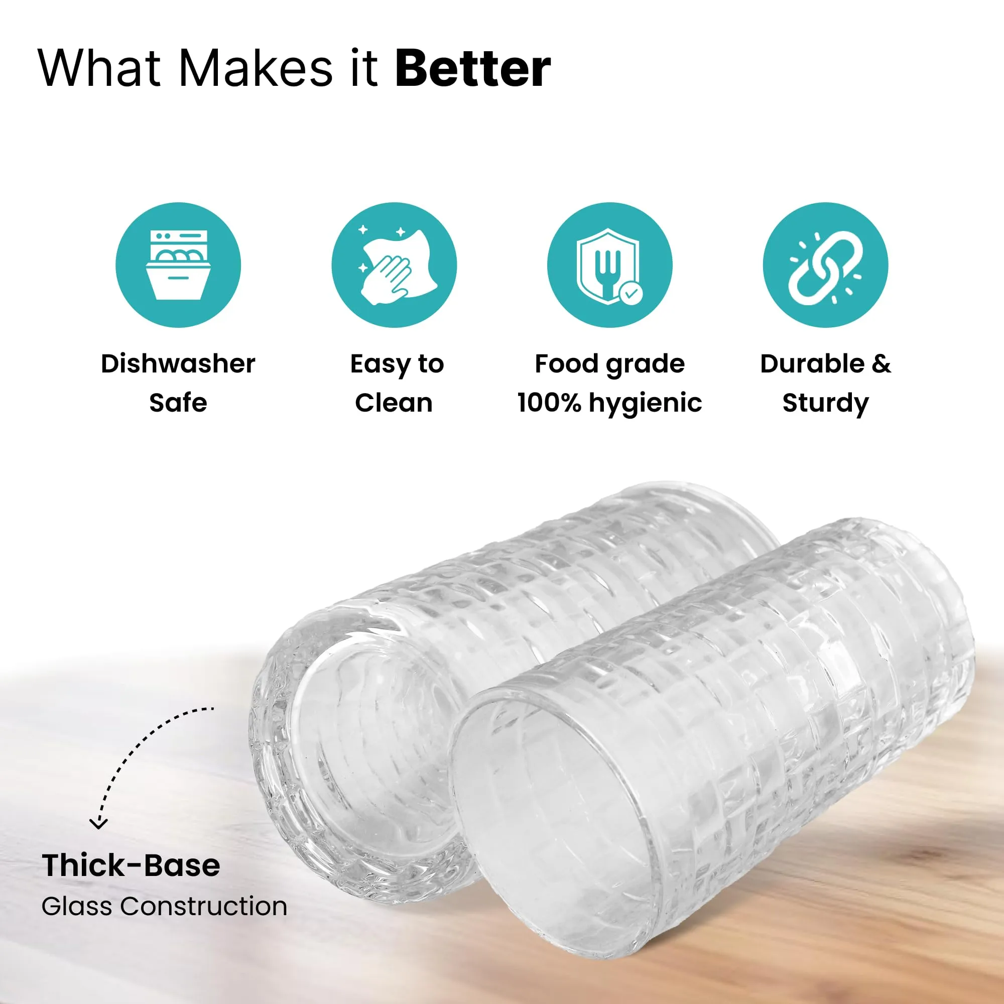 The Better Home Zest Whiskey Glasses Set of 8 (320ml Each) | Lead Free Neat Whiskey Glass | Heavy Bottom Drinking Glass | Crystal Glass for Bar Home | Glass for Drinks | Cocktail Glasses