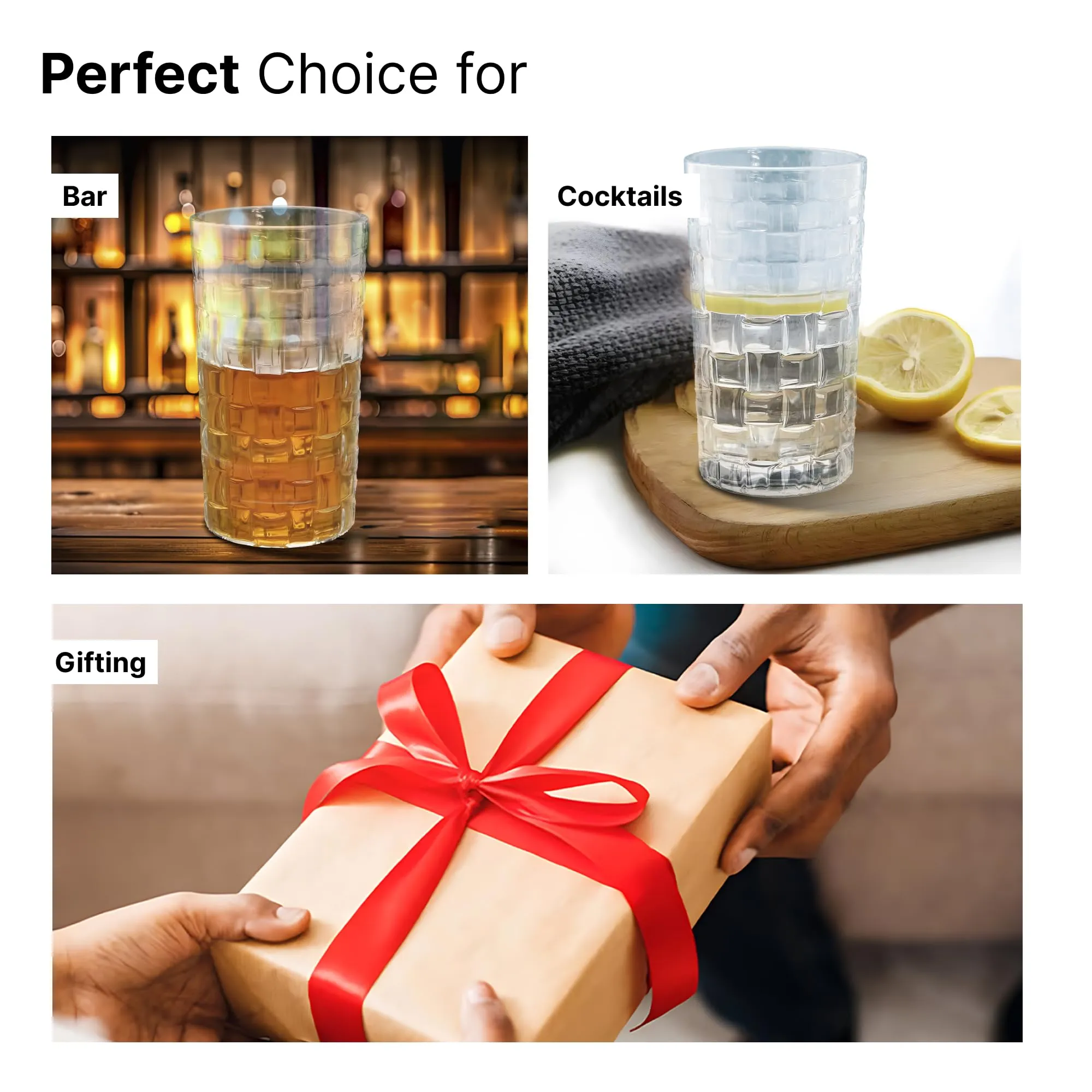 The Better Home Zest Whiskey Glasses Set of 8 (320ml Each) | Lead Free Neat Whiskey Glass | Heavy Bottom Drinking Glass | Crystal Glass for Bar Home | Glass for Drinks | Cocktail Glasses