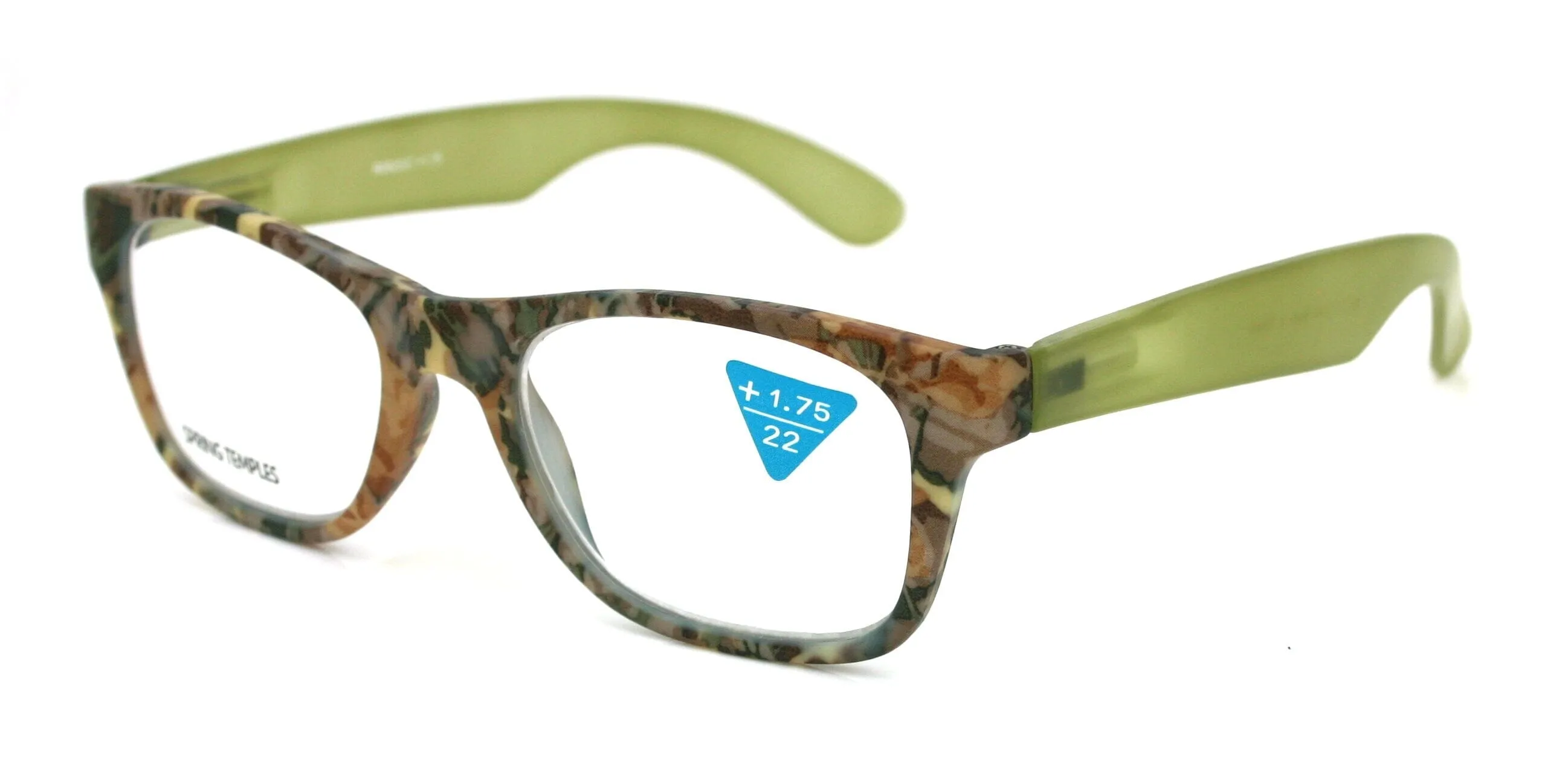 The Forester, (Premium) Reading Glasses, High End Reader  1.25 to  3 Magnifying, Square Style (Green Camouflage) Frame. NY Fifth Avenue
