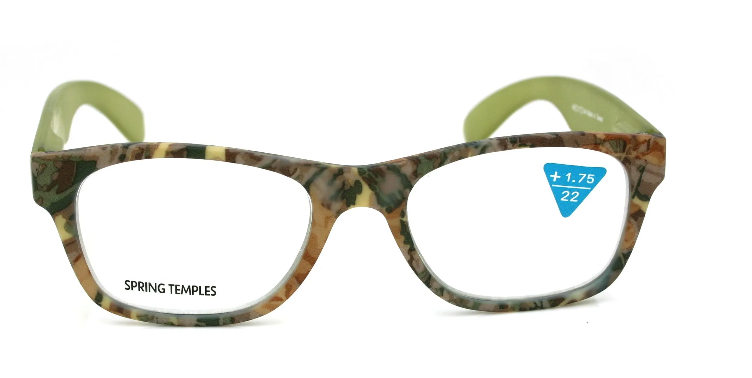 The Forester, (Premium) Reading Glasses, High End Reader  1.25 to  3 Magnifying, Square Style (Green Camouflage) Frame. NY Fifth Avenue