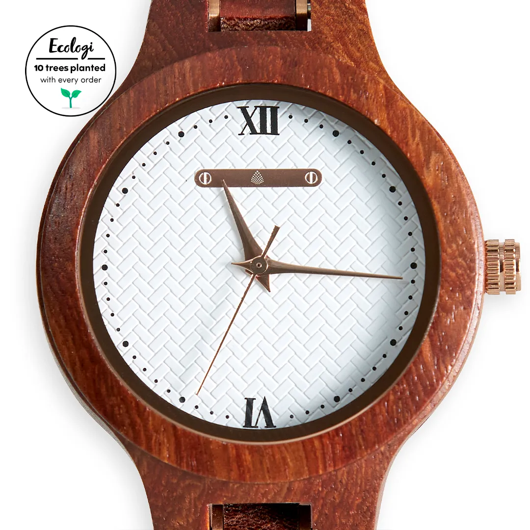 The Magnolia: Elegant Wooden Watch for Women - Handmade from Recycled Red Sandalwood