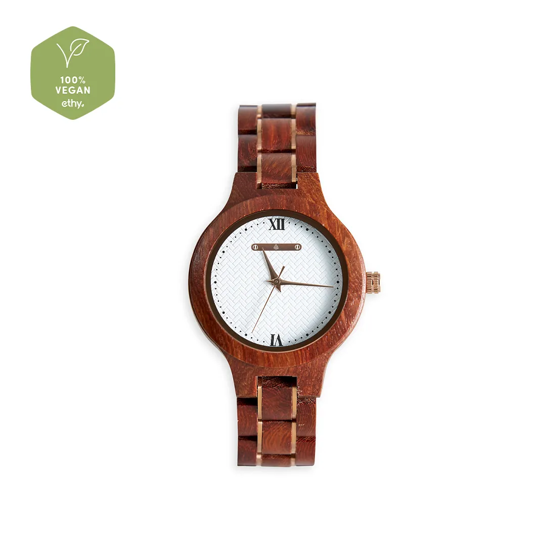 The Magnolia: Elegant Wooden Watch for Women - Handmade from Recycled Red Sandalwood