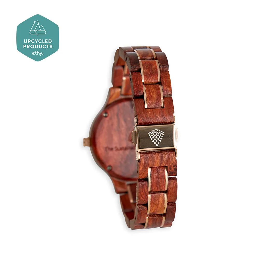 The Magnolia: Elegant Wooden Watch for Women - Handmade from Recycled Red Sandalwood