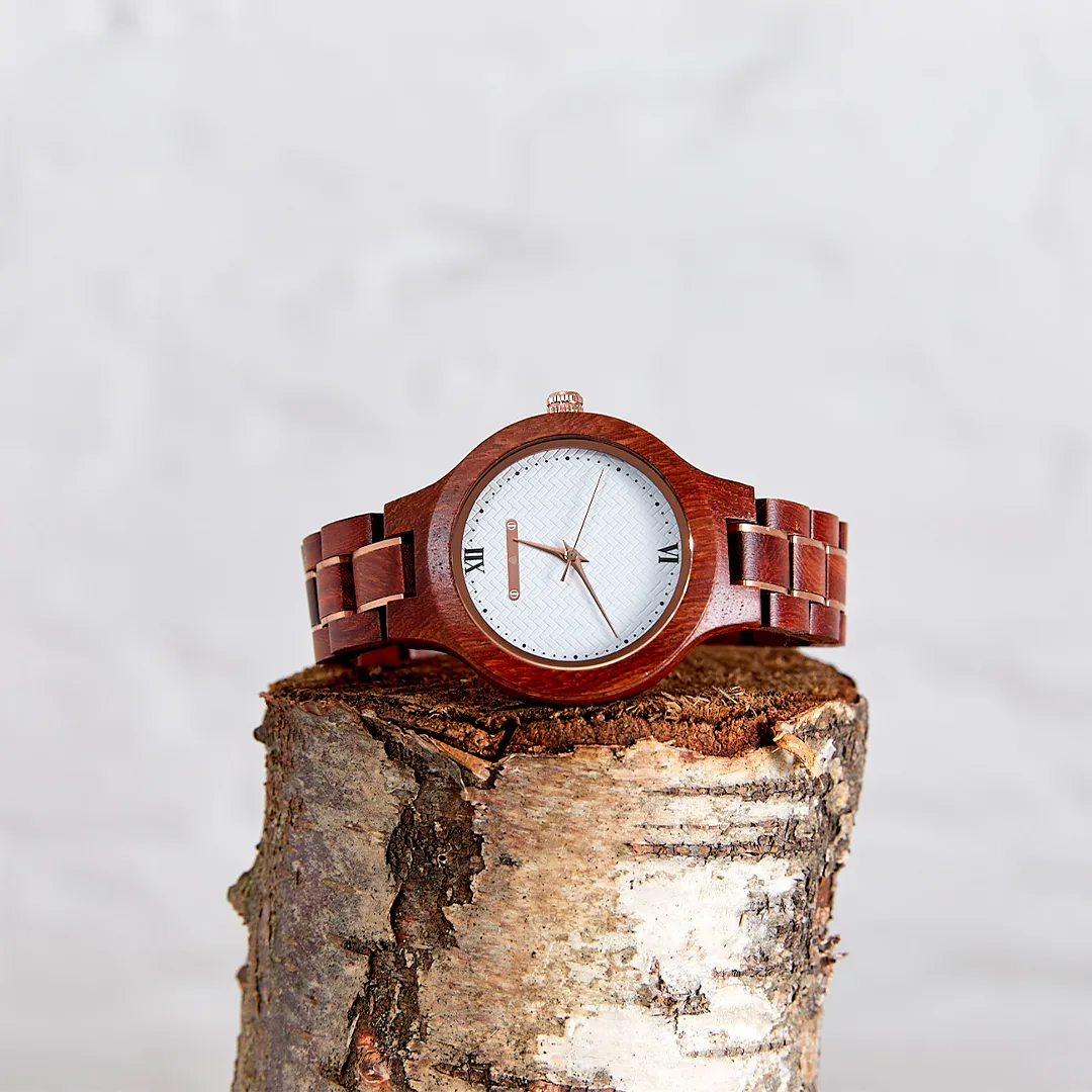 The Magnolia: Elegant Wooden Watch for Women - Handmade from Recycled Red Sandalwood