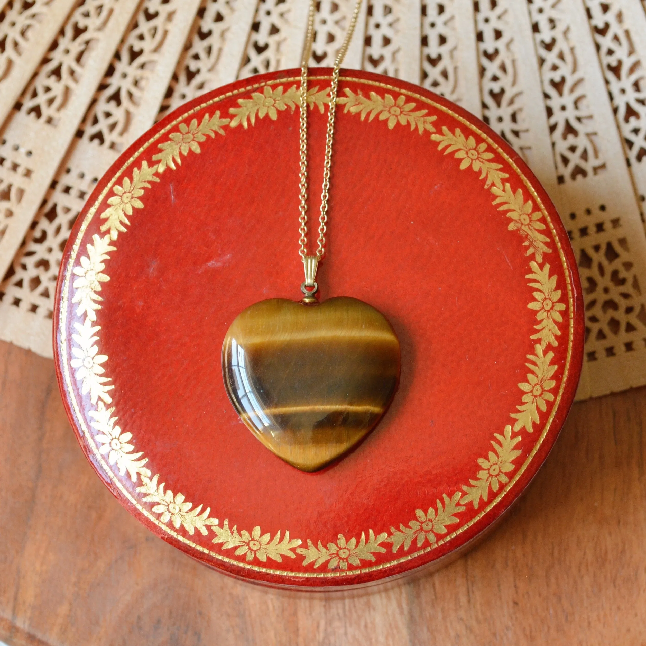 Tigers Eye Heart Pendant Necklace