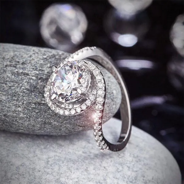 Twist Curl 925 Sterling Silver Wedding Engagement Ring 2 Ct Simulated Diamond