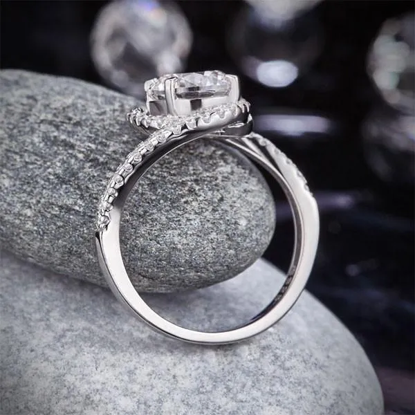 Twist Curl 925 Sterling Silver Wedding Engagement Ring 2 Ct Simulated Diamond