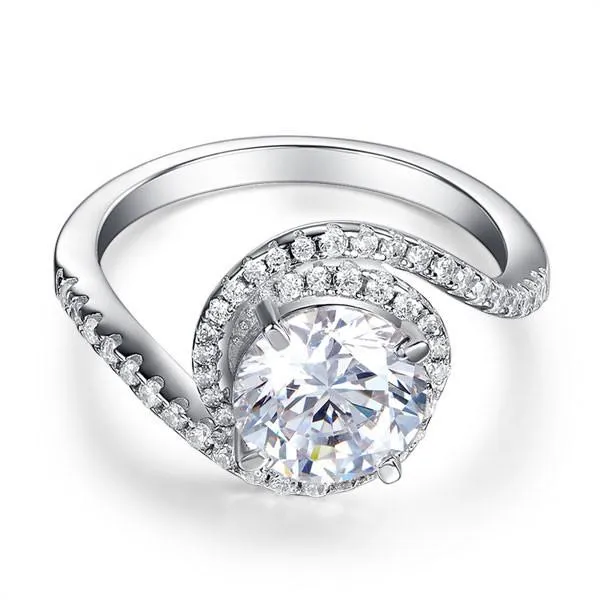 Twist Curl 925 Sterling Silver Wedding Engagement Ring 2 Ct Simulated Diamond