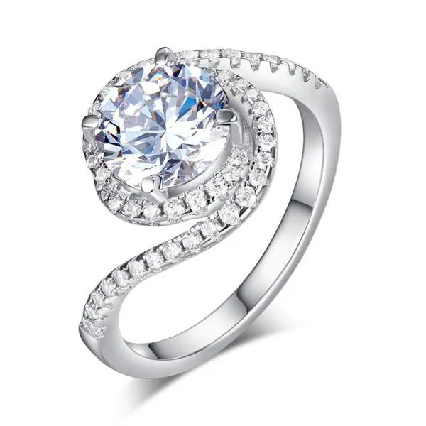 Twist Curl 925 Sterling Silver Wedding Engagement Ring 2 Ct Simulated Diamond