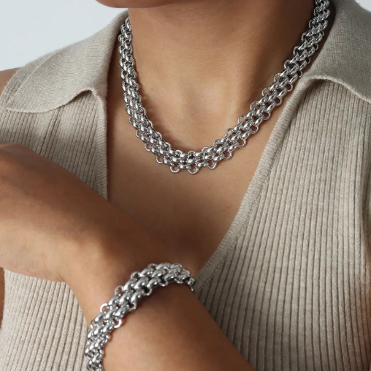 TYCHE NECKLACE & BRACELET GOLD OR SILVER SET