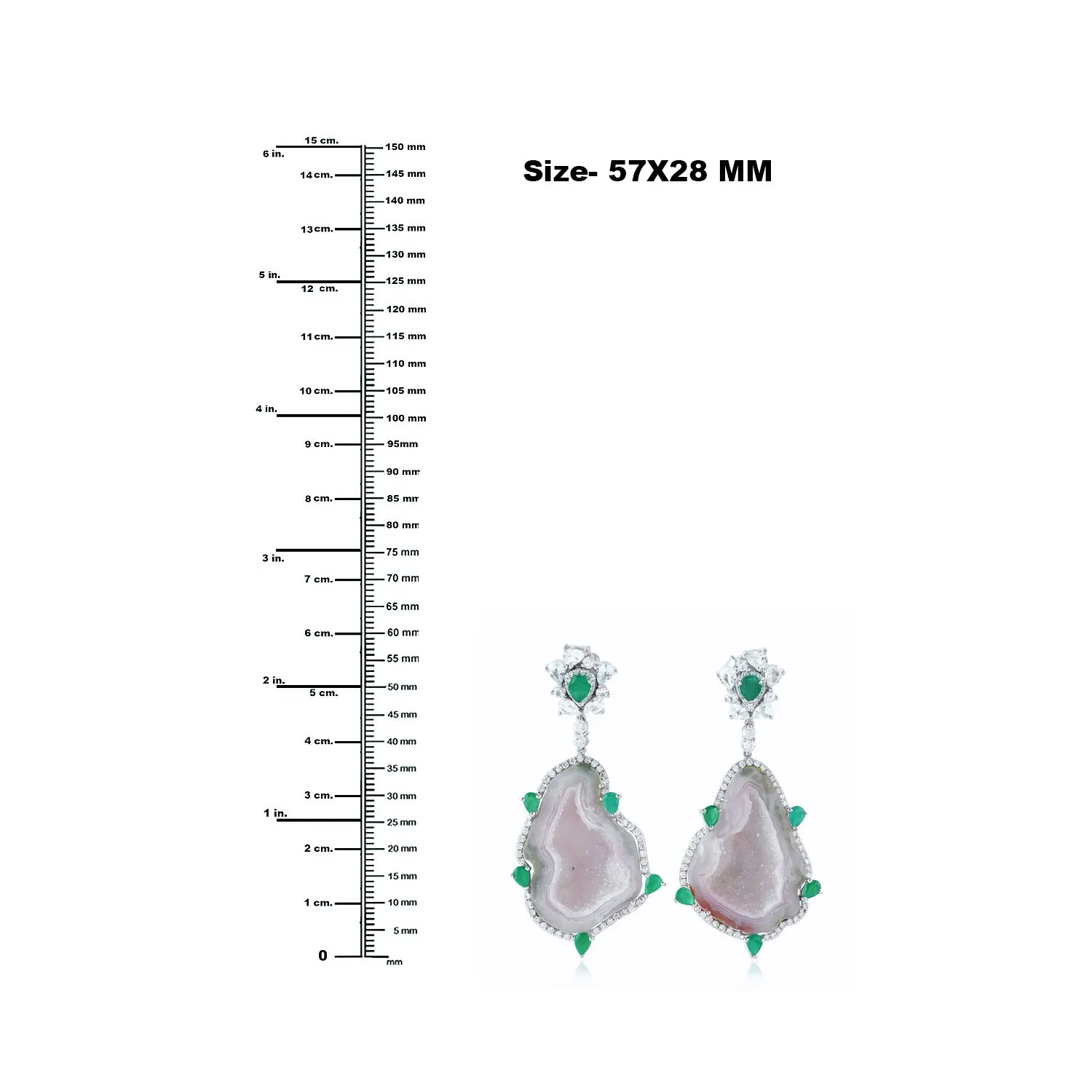 Uneven Geode Pear Cut Emerald White Sapphire Pave Diamond Danglers In White Gold