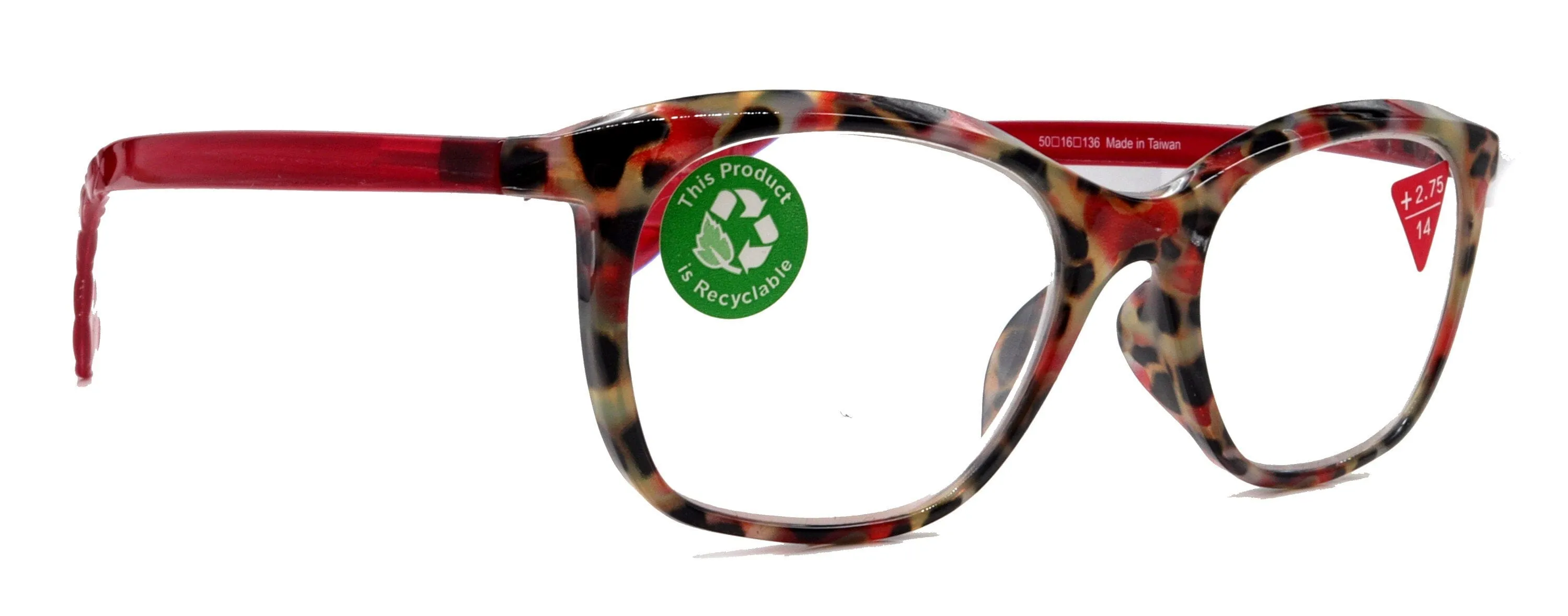Venus, (Premium) Reading Glasses, High End Readers  1.25.. 4 Magnifying glasses, Rectangular. Optical Frame (Tortoise Red) NY Fifth Avenue.