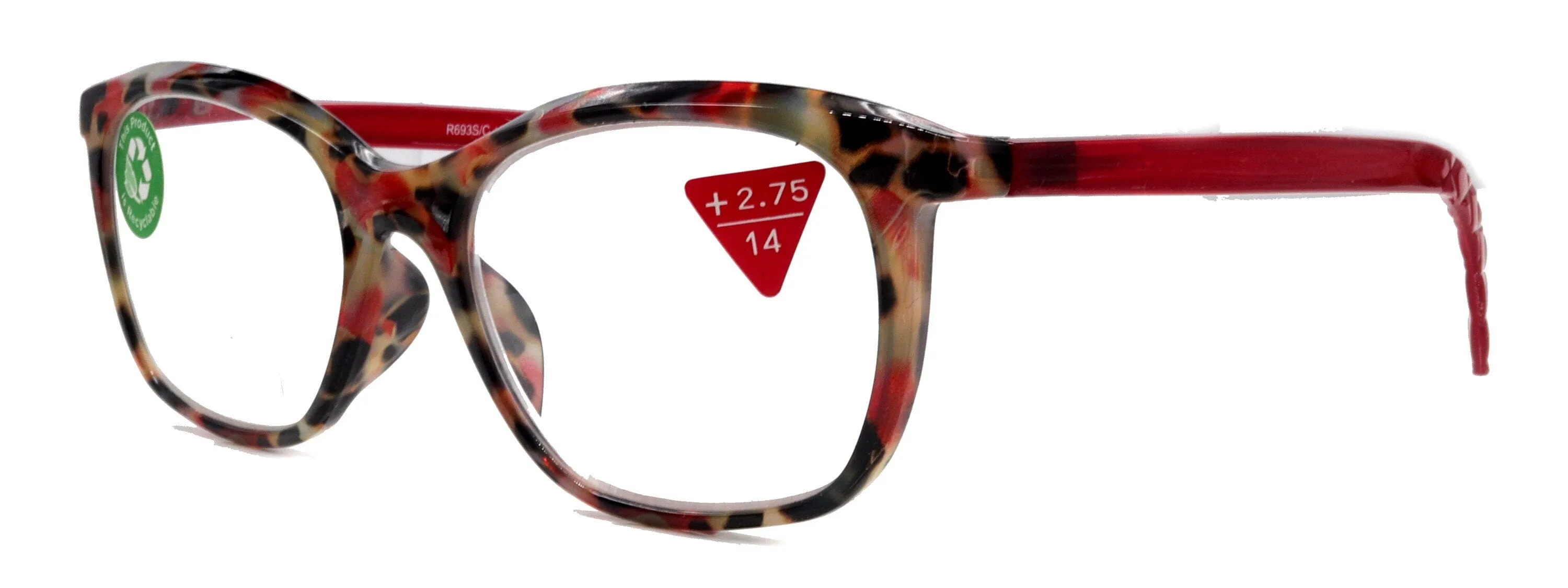 Venus, (Premium) Reading Glasses, High End Readers  1.25.. 4 Magnifying glasses, Rectangular. Optical Frame (Tortoise Red) NY Fifth Avenue.