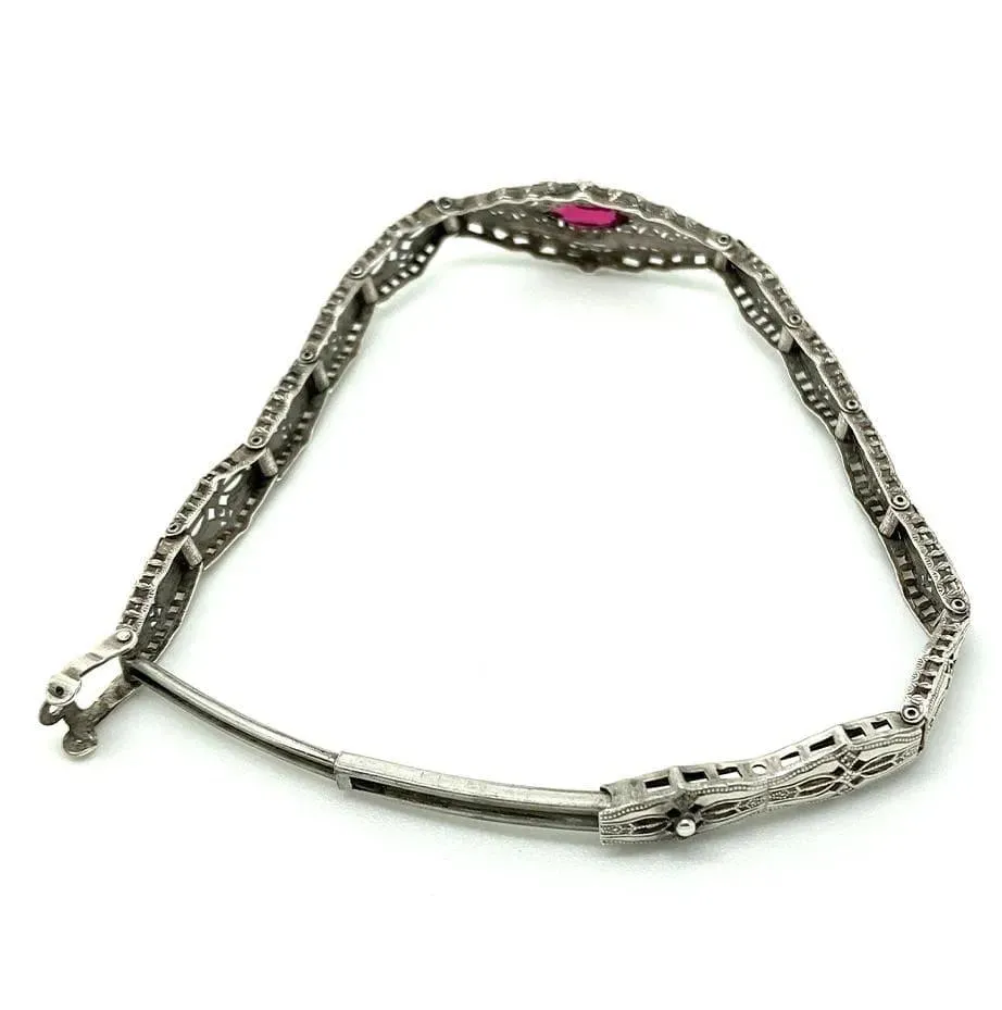 Vintage 1920s Art Deco Lace Filigree Sterling Silver Wedding Bracelet