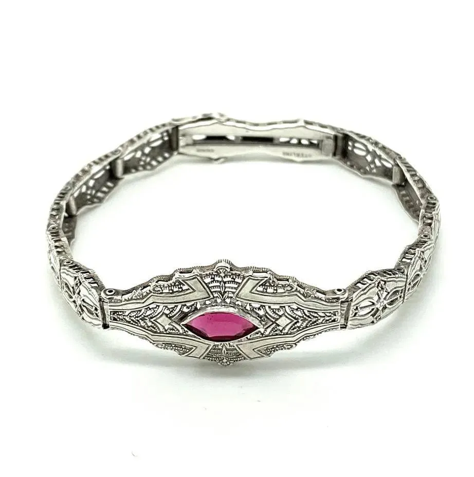 Vintage 1920s Art Deco Lace Filigree Sterling Silver Wedding Bracelet