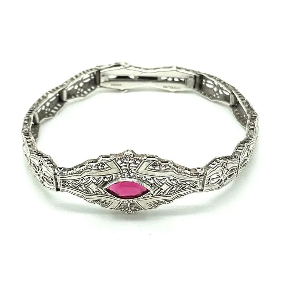Vintage 1920s Art Deco Lace Filigree Sterling Silver Wedding Bracelet