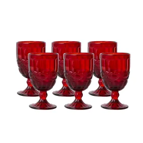 Vintage Colored Glass Goblet (Red)-8.7 Ounce - Pressed Pattern Wine Glassware