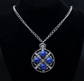Vintage Faux Lapis Lazuli Silver Tone Pendant Chain Necklace - 20.5"
