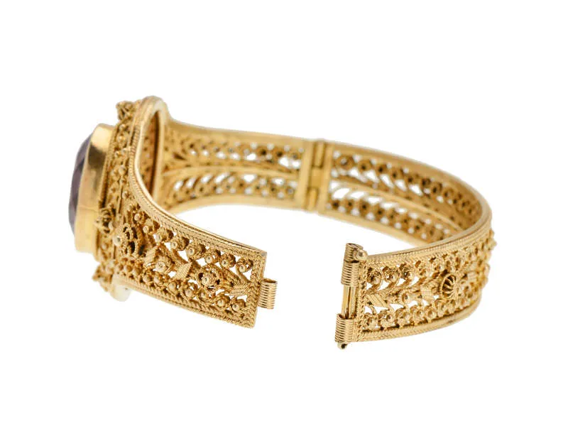 Vintage Filigree Amethyst & Vermeil Bangle