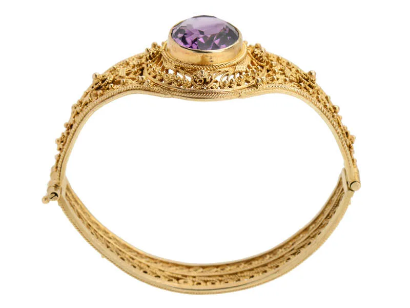 Vintage Filigree Amethyst & Vermeil Bangle