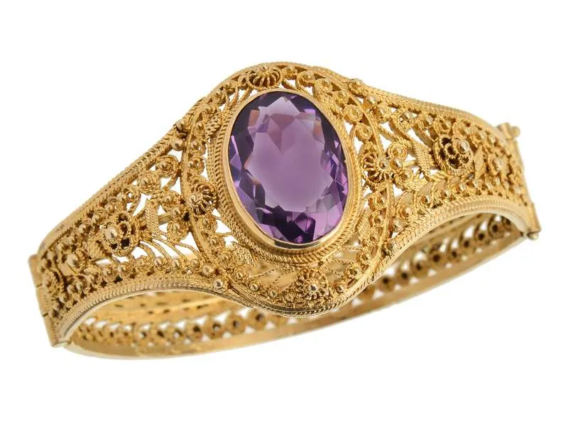 Vintage Filigree Amethyst & Vermeil Bangle