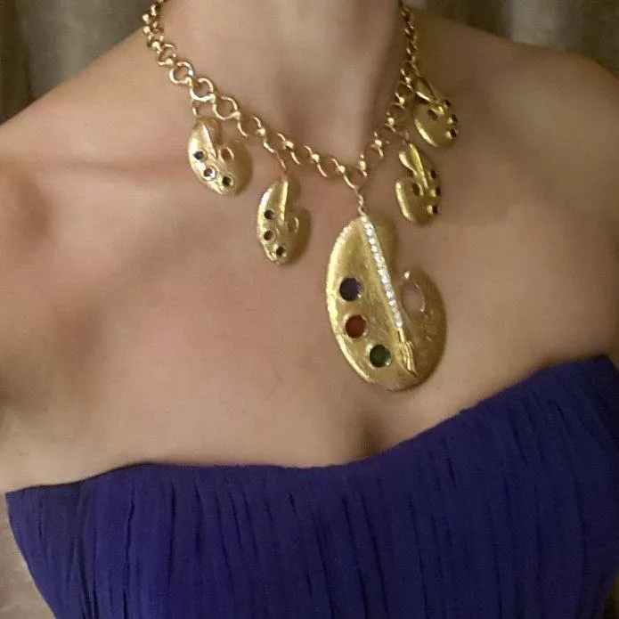 Vintage Style Artist Palette Gold Necklace