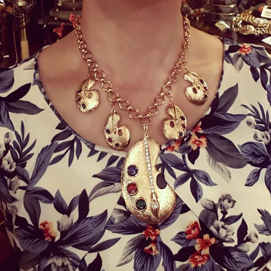 Vintage Style Artist Palette Gold Necklace