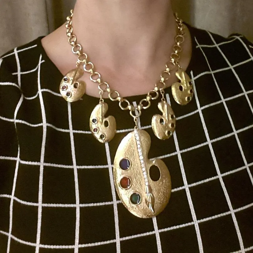 Vintage Style Artist Palette Gold Necklace