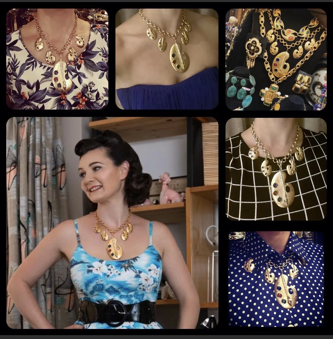 Vintage Style Artist Palette Gold Necklace