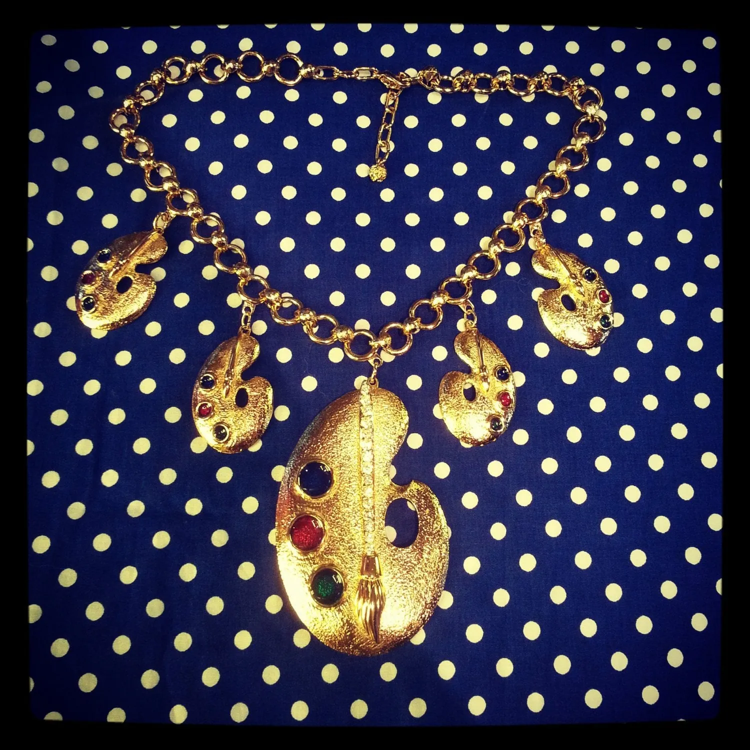 Vintage Style Artist Palette Gold Necklace