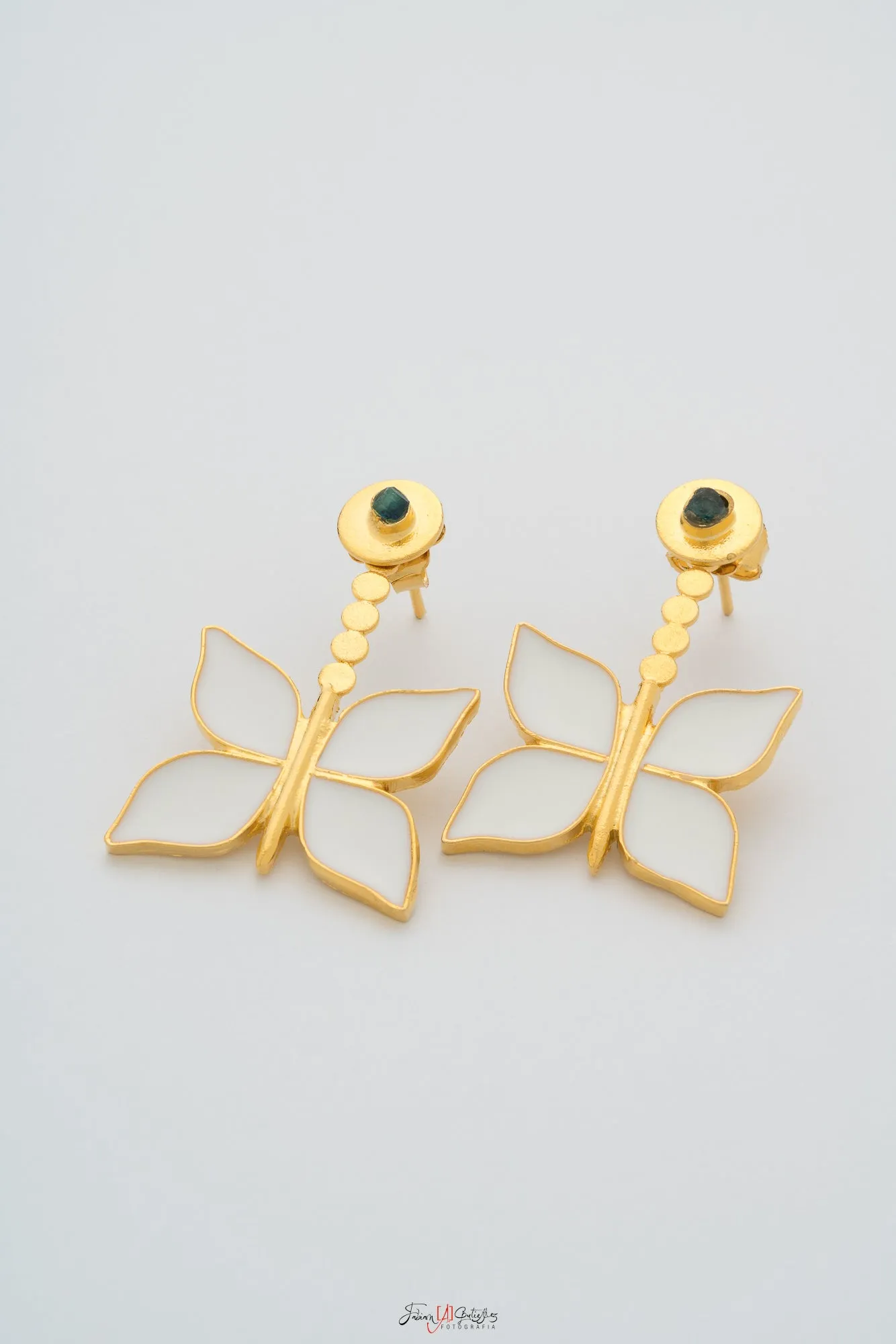 Volare  Butterfly New Collection Colombian raw emerald & 24k Gold Plated 2 In 1 Earrings