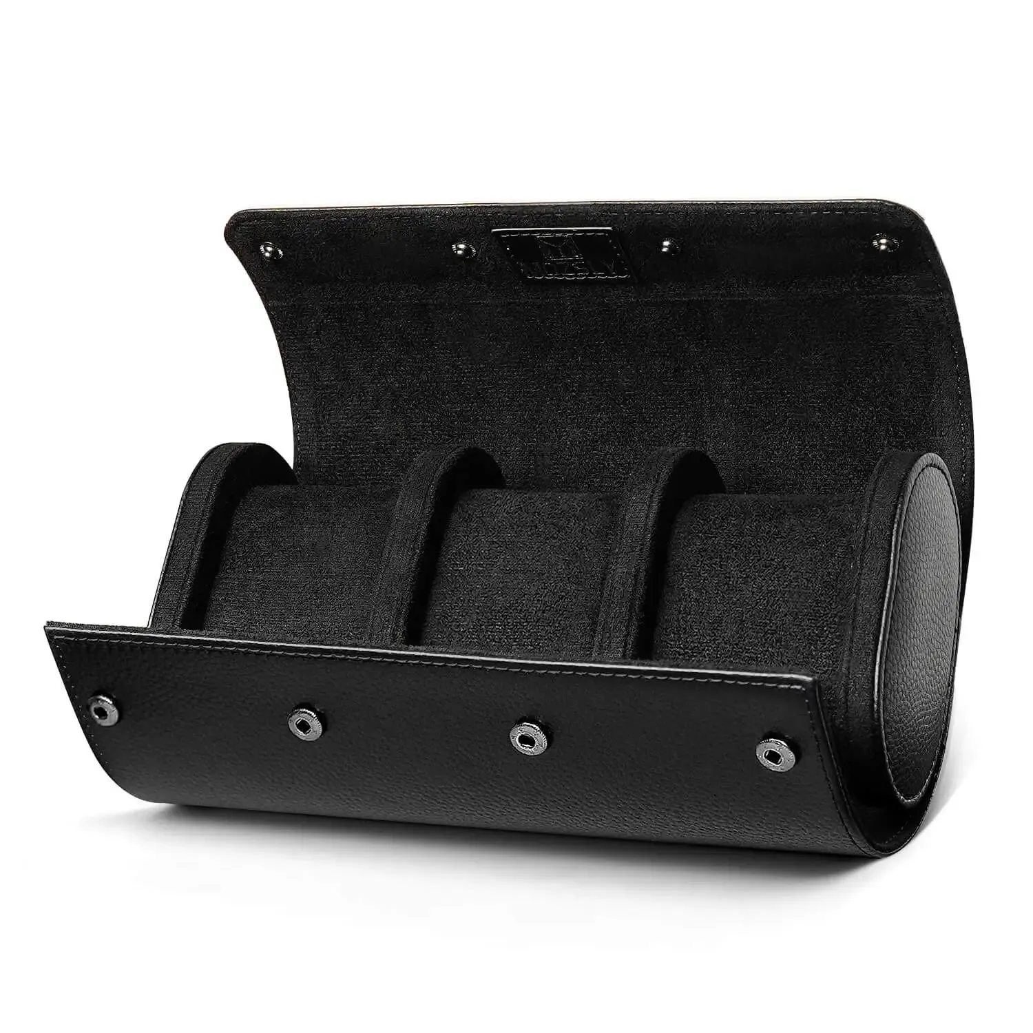 Watch Storage Organizer Roll Travel Case Vegan Leather-Black 3 Slots