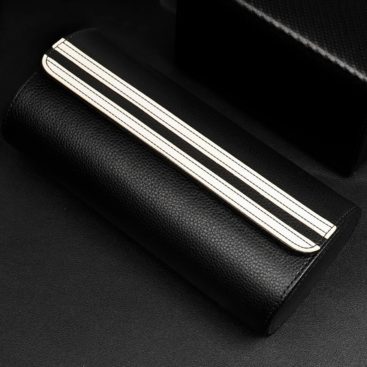 Watch Storage Organizer Roll Travel Case Vegan Leather-Black 3 Slots