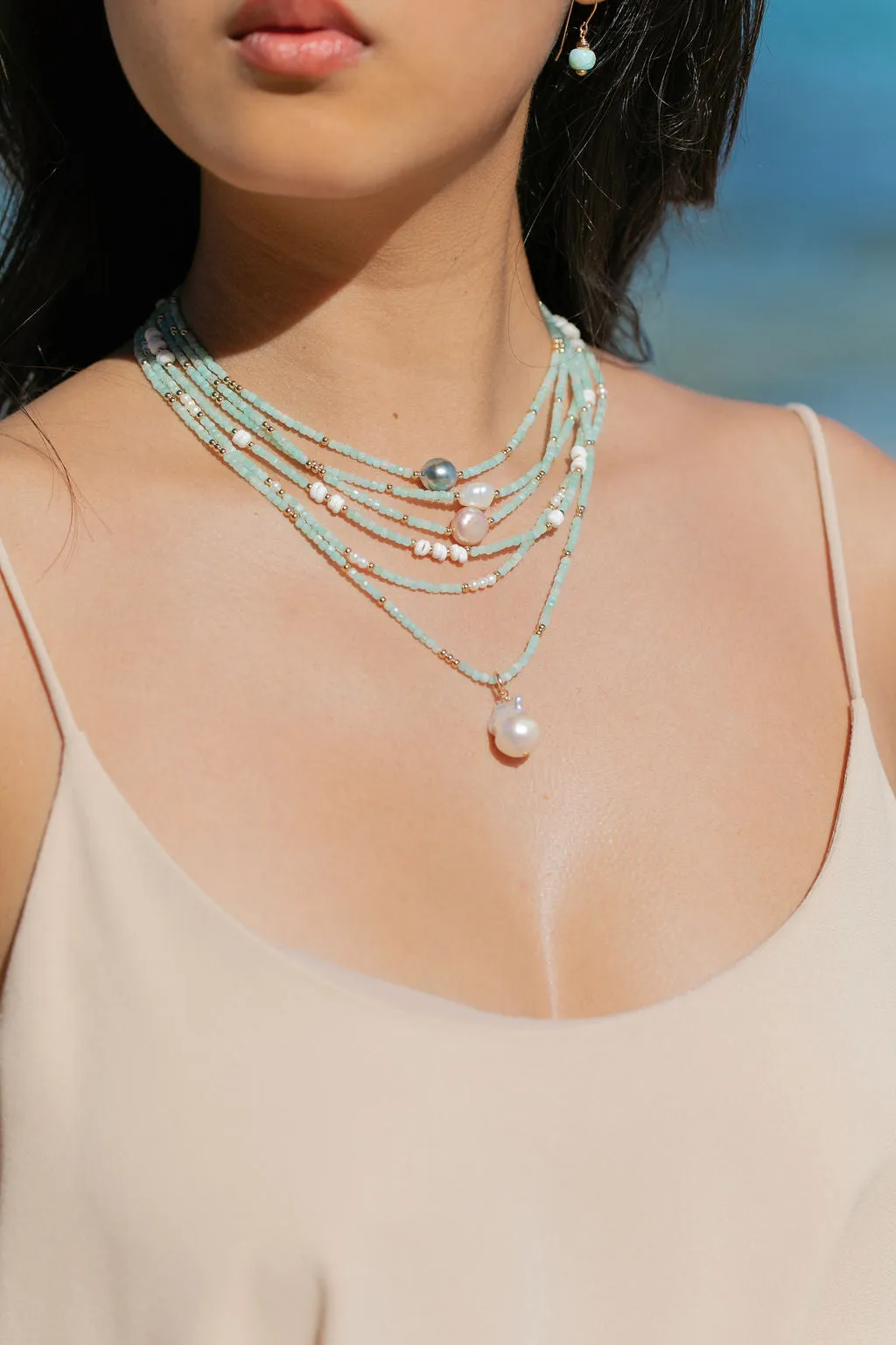 White Pearl and Gemstone Necklace - Haukea